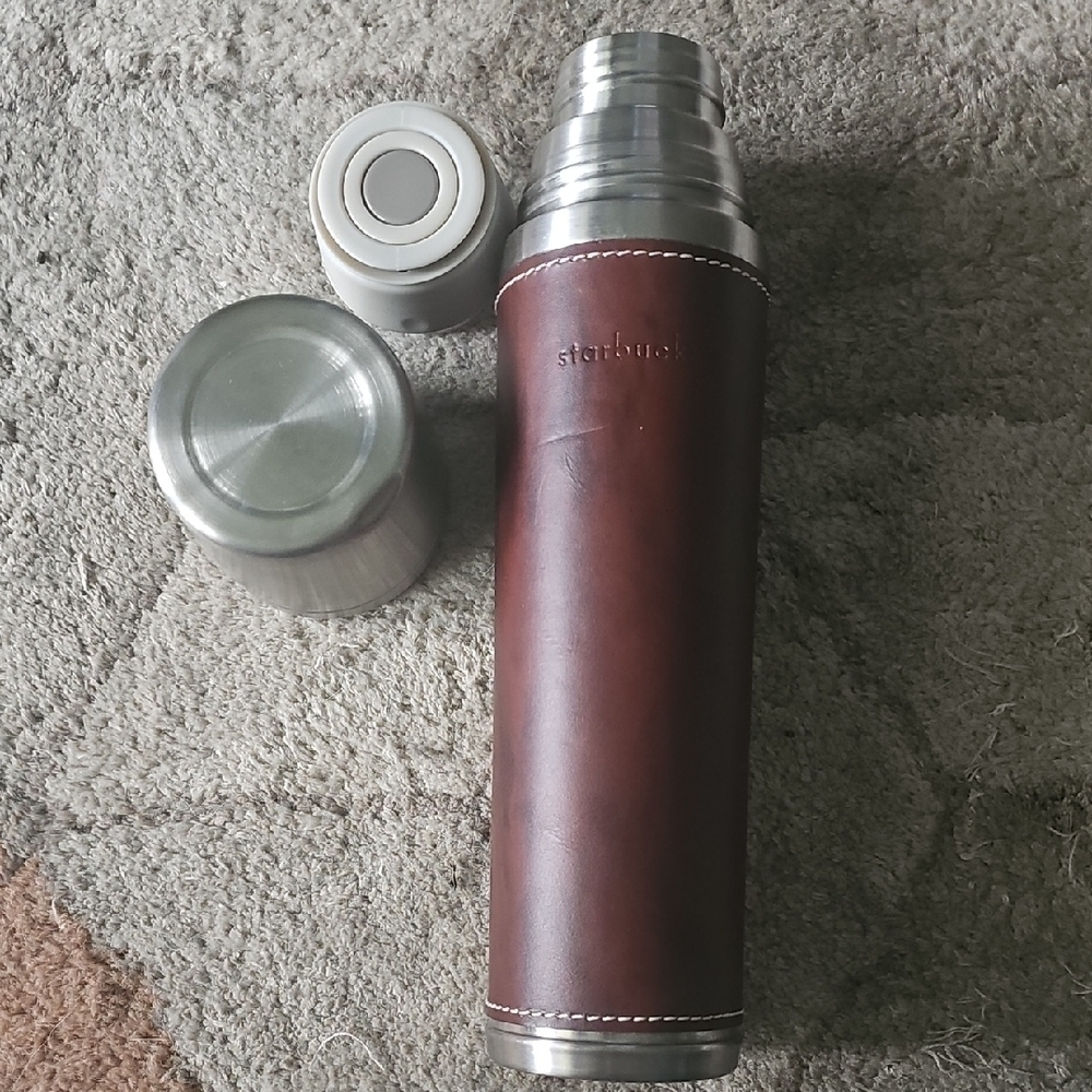 Starbucks Brown Leather and Silver Thermos